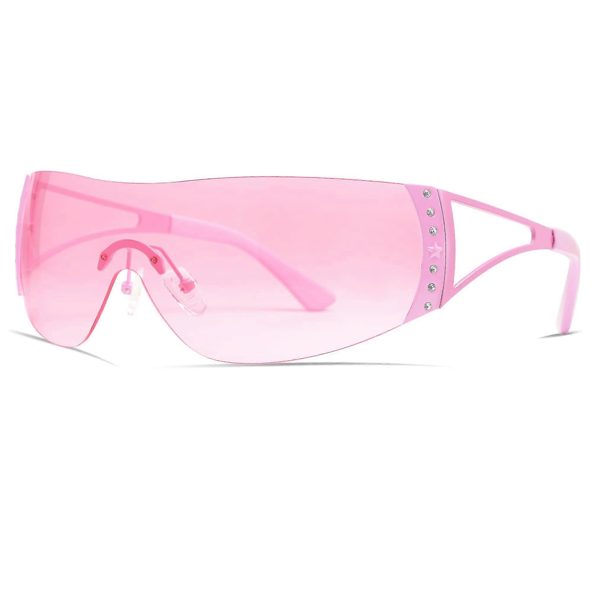 Rimless Clear Wrap Sunglasses, Pink