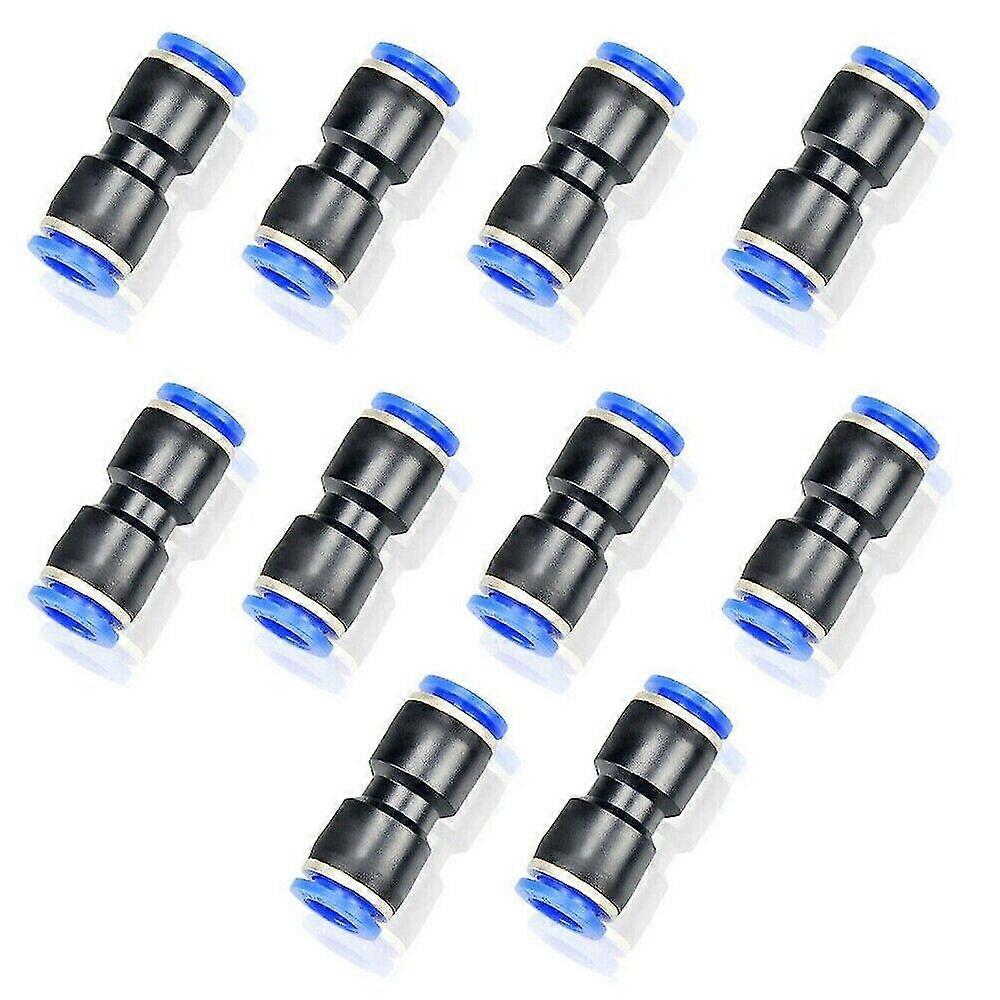 6mm 2 Way Straight Hose Pneumatic Air Quick Fitting Push In Connectors New(blue+black)(10pcs)