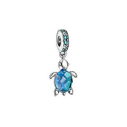 Silver Bead Glass Sea Turtle Dangle Charm Bracelet