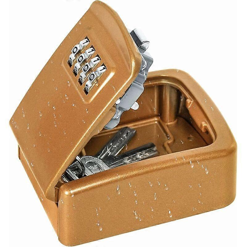 Key Safe Box with 4 Digit Code, Zinc Alloy, Waterproof, Mini Wall Mounted Key Cabinet, for Home, Garage, School (Gold)