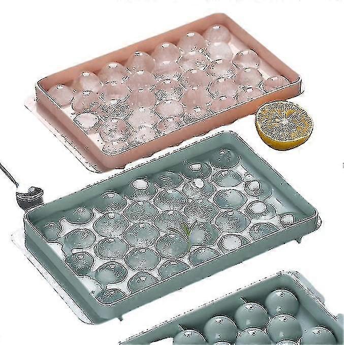 2pcs Round Ice Cube Tray With Lid Plastic Ice Cube Mold Refrigerator Spherical Ice