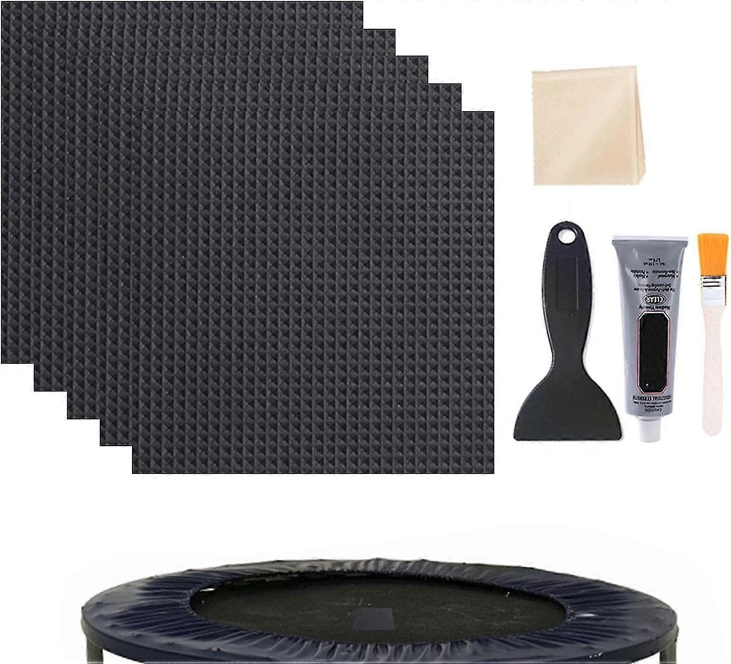 5-pack Quick Trampoline Patch Repair Kit 4 X 4 Square Patches Kit With Glue Brush Scraper Gloves And Wipe Trampoline Mat Repair