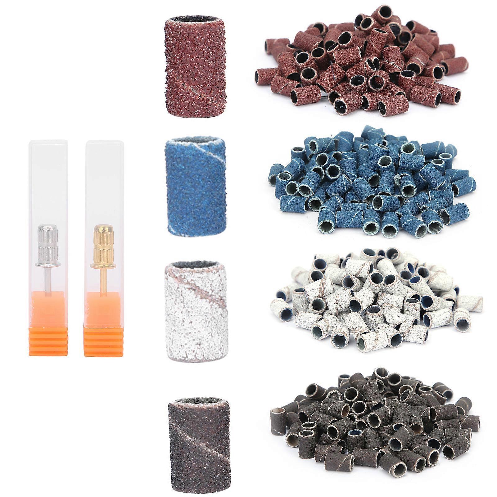 400pcs Sanding Bands 80# 120# 180# 240# Grit File Nail Manicure Pedicure Tool with Shaft