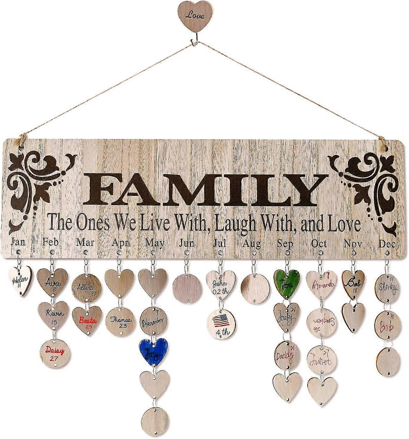 Ξύλινο οικογενειακός πίνακας ημερολογίου υπενθύμισης γενεθλίων που κρέμεται με 100 ετικέτες Καλύτερες ιδέες δώρων συμβατές με τα Χριστούγεννα, Ημέρα της μητέρας γενεθλίων