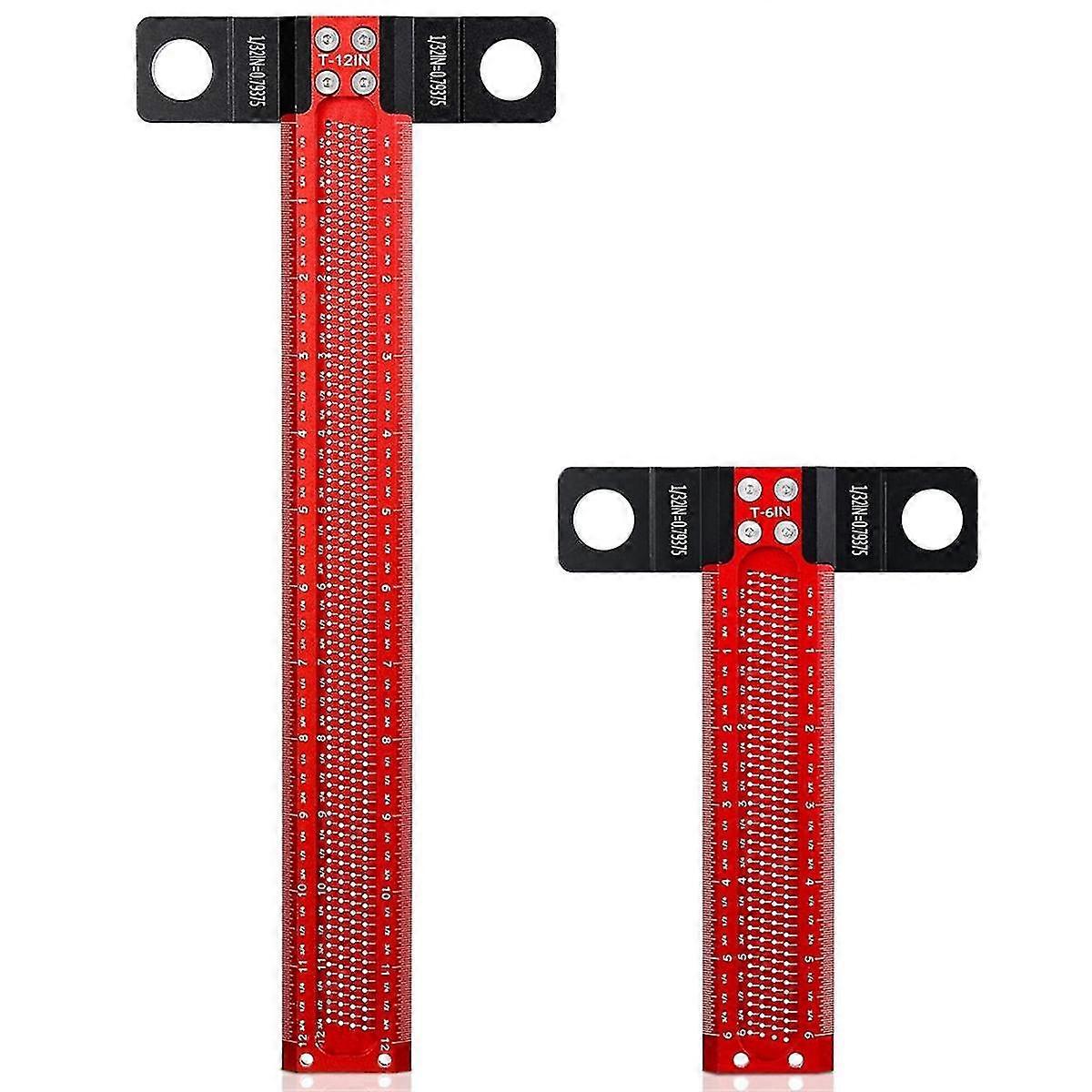 2 Pcs Precision Marking T Ruler Woodworking Scriber T Square Ruler 12 Inch 6 Inch Architect Ruler For Carpenter Work