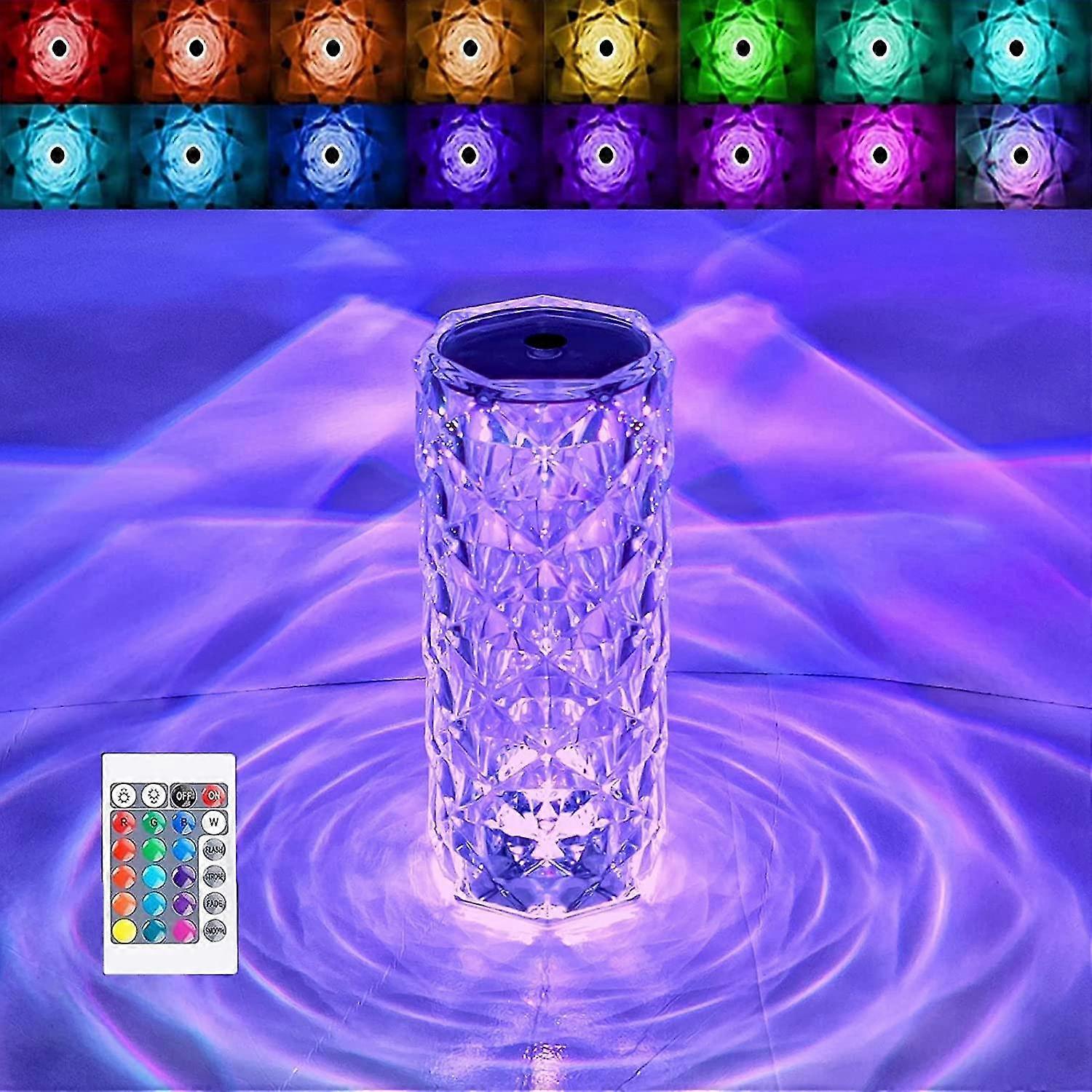 Crystal Diamond Table Lamptouch Control Rose Crystal Table Lamp, 16 Colors Rechargeable Acrylic Bedside Lamp With Touch Control , Led Diamond Lamp