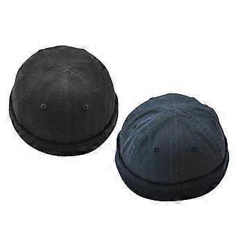 2x Retro Brimless Chinese Oriental Sailor Watch Cap Skull Beanie Hat Black+Navy
