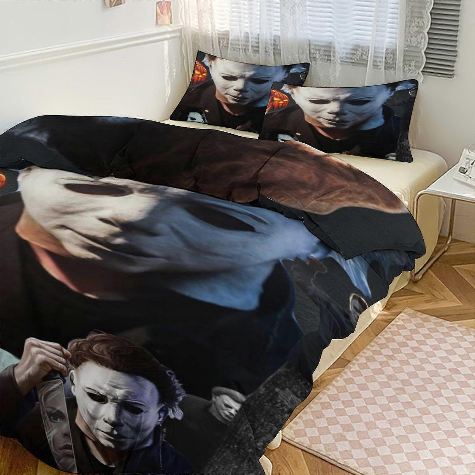 Yt593 Michael Myers Print Bedding Set Pattern Duvet Cove Set 3 Pieces 1 Quilt Cover And 2 Pillowcases for Women Men Teens Multiple sizes to choose fro