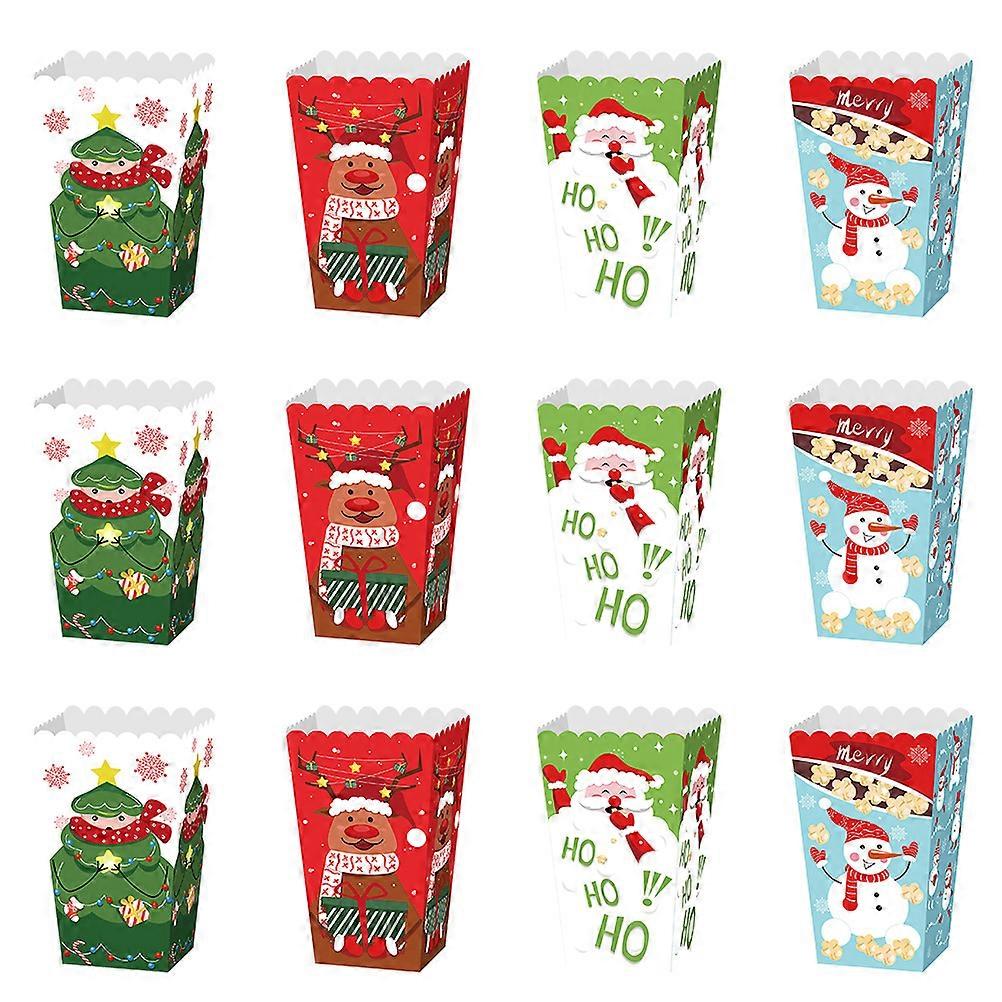 12pcs Christmas Style Package Boxes Exquisite Popcorn Boxes Paper Candy Boxes