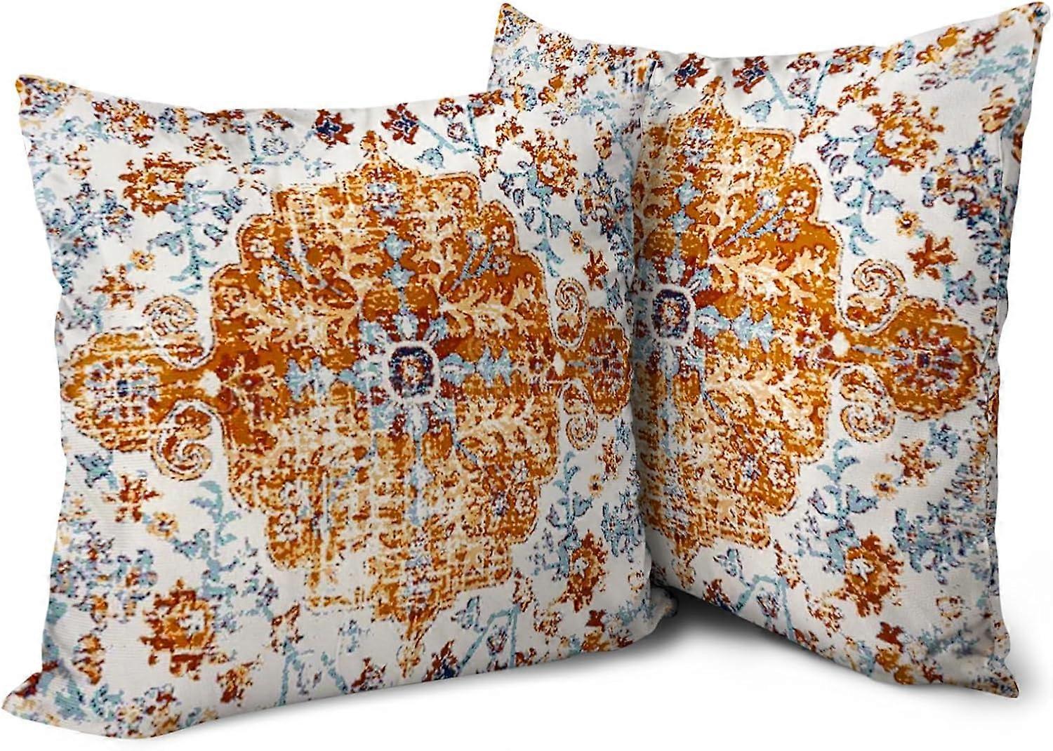 Boho Orange Throw Pillow Covers 16x16 inch Set of 2, Rust Coral Floral Carpet Double Sided Pattern Soft Plush Cushion Cover for Couch Sofa Bed Decorat
