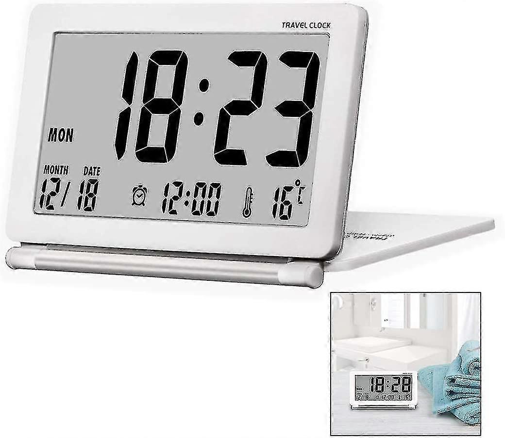 Small Travel Alarm Clock, Silent Digital Alarm Clock Large Lcd Screen Electronic Alarm Clock With Date Temperature Display