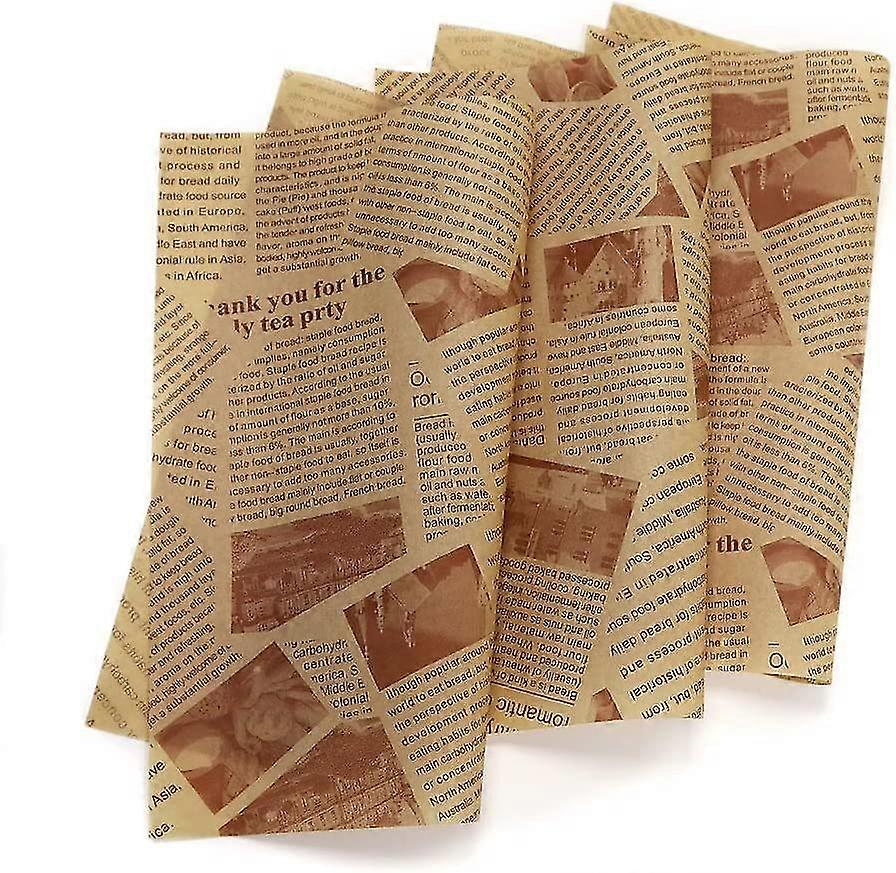 100枚の耐油性と吸油ベーキング包装紙英語新聞パッド紙ブラウンイエロー25x25cm