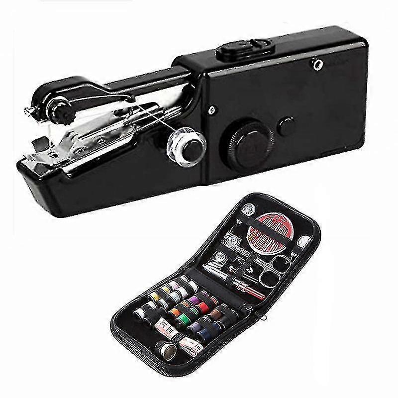 Macchina da cucire portatile a mano, senza fili, leggera, per lavori artigianali in seta, jeans, lana e pelle - (nero normale più borsa per accessori)