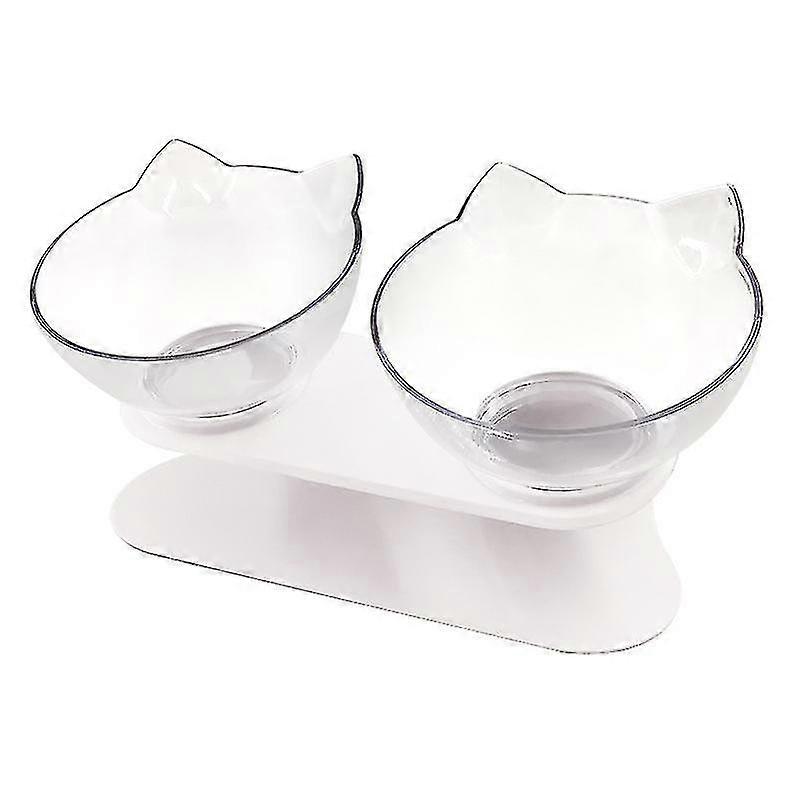 Pet Bowl With Raised Support, Double Bowl Cat Feeder, 15 Tilt Platform
