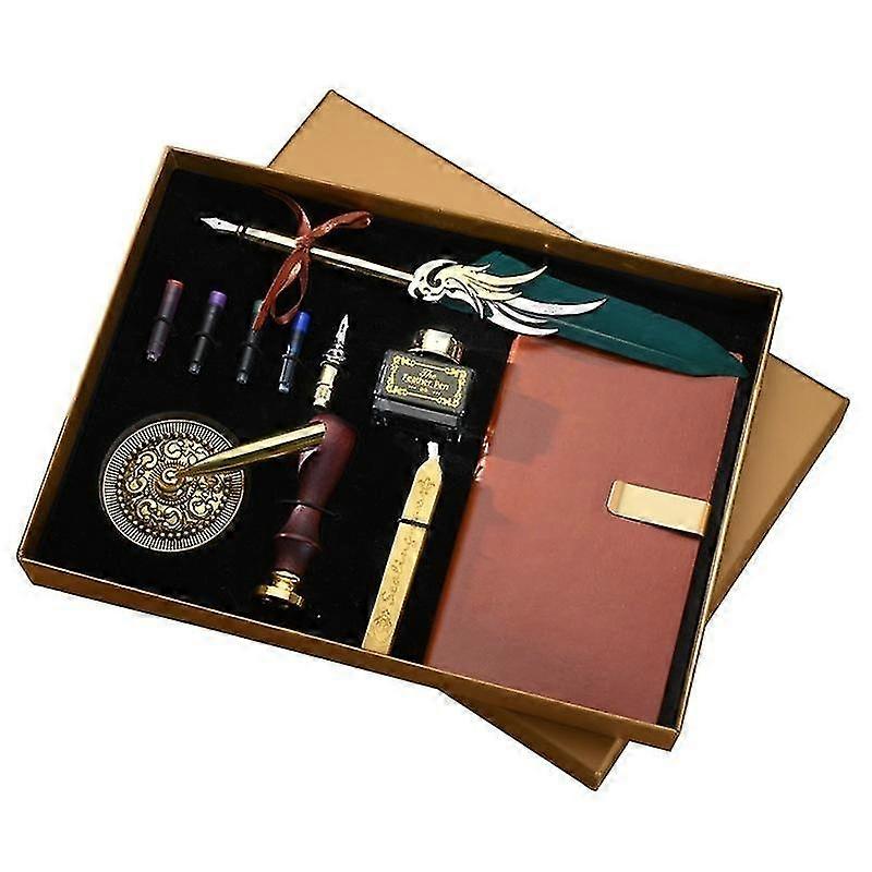 Retro feather pen set pumping ink tube pen feather notebook