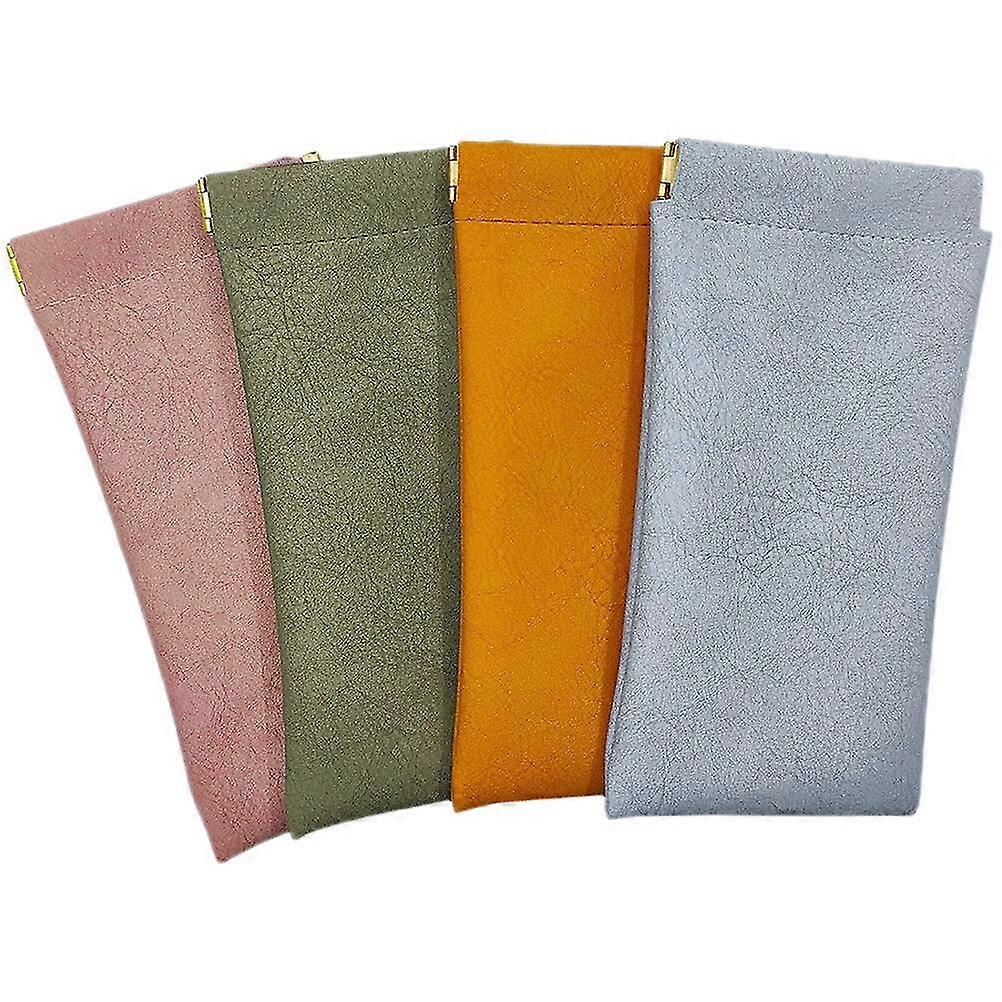4pcs Glasses Case Leather Sunglasses Pouch Squeeze Top Soft Eyeglass Case