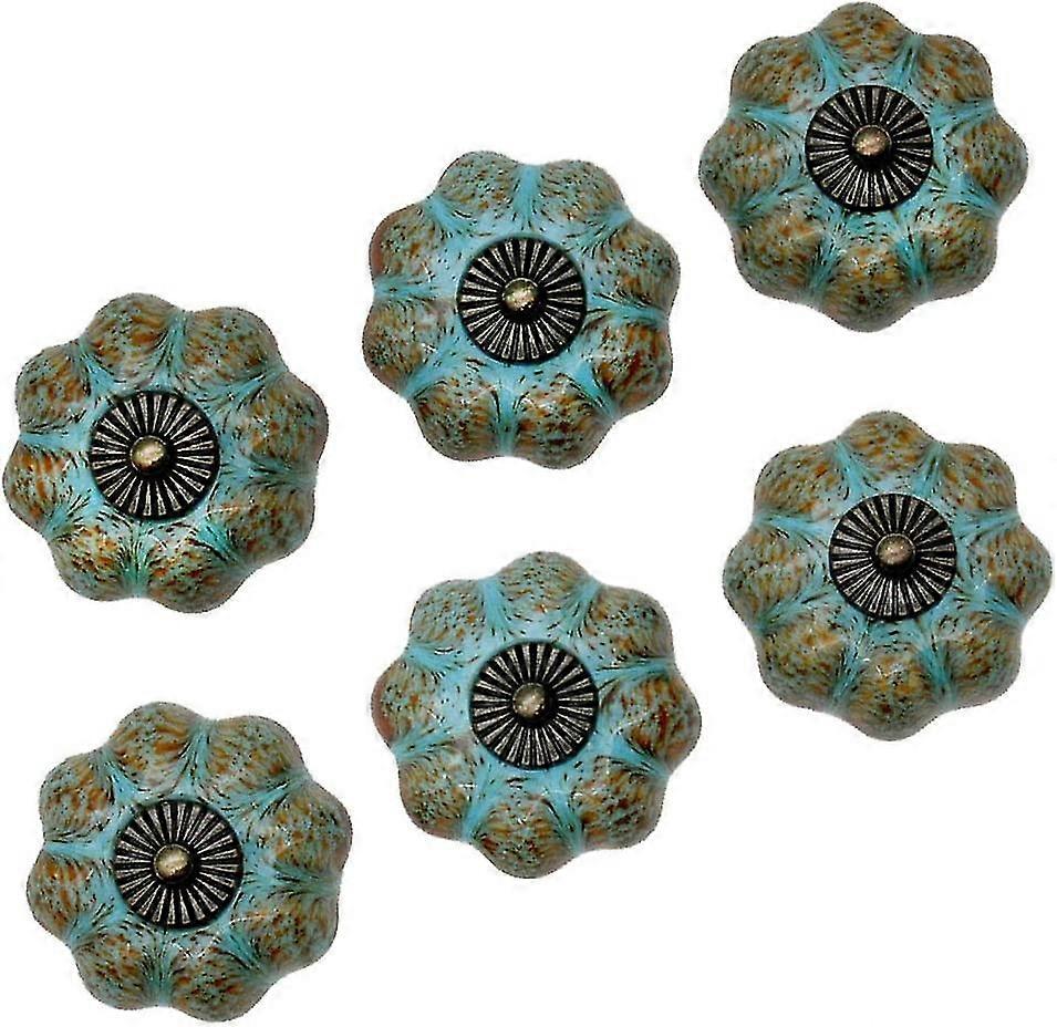 Set Of 6 Door Knobs, Drawer Pulls, Cupboard Pulls, Ceramic Knobs, Retro And Elegant Style Pumpkin