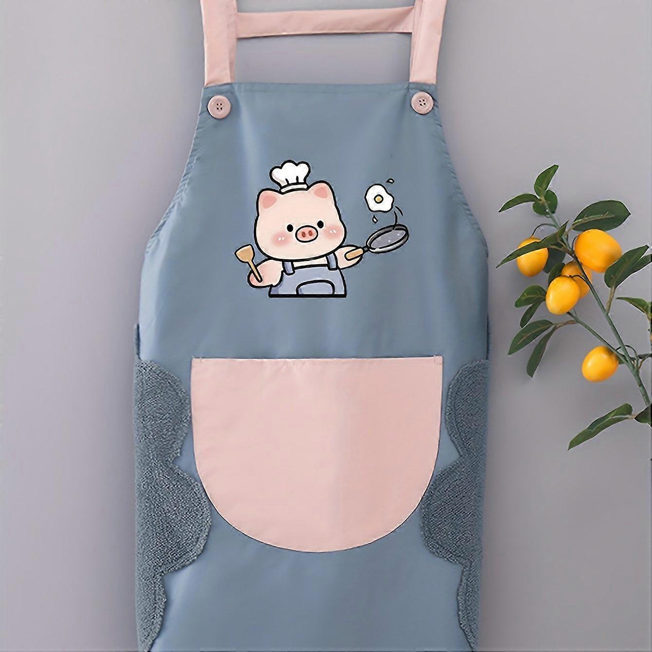 Cartoon Pig Pattern Men's Casual Color Block Sleeveless Apron With Big Pocket Design, Men's Kitchen Work Clothing With Back Strap, Cooking And Baking