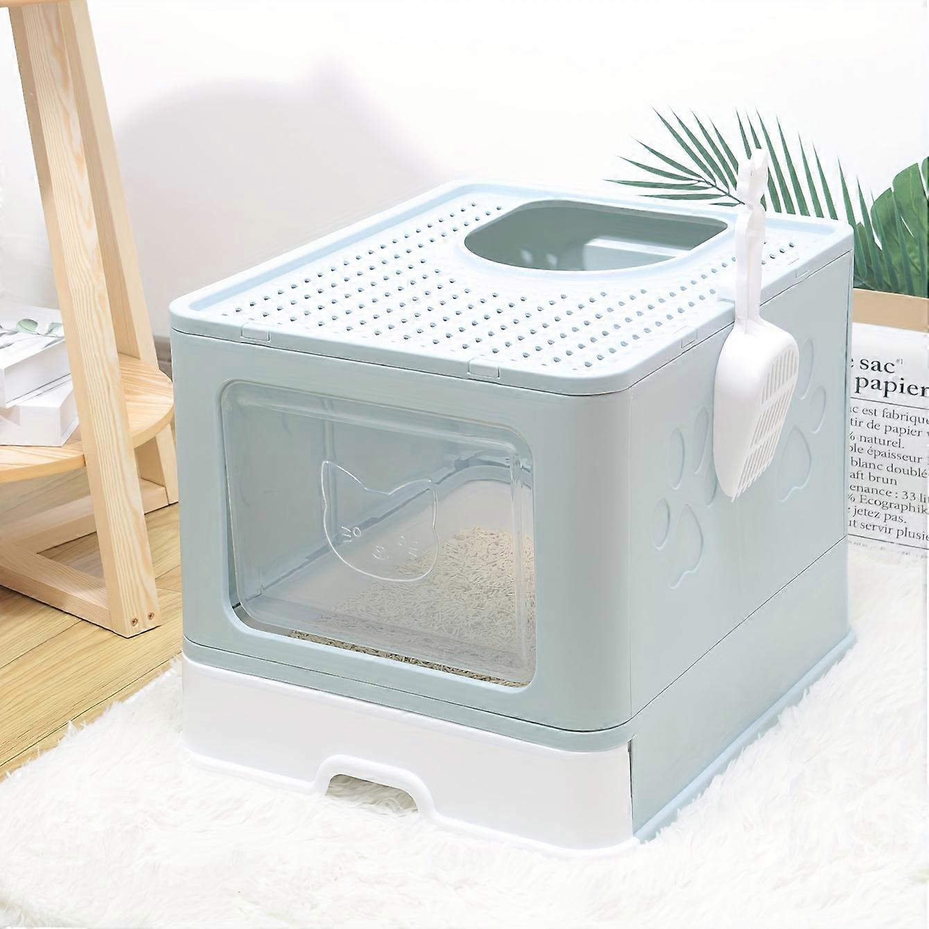 1pc Foldable Enclosed Cat Litter Box - Spacious Storage Drawer, Convenient Scoop, Advanced Odor Control, Anti-Splash, Perfect for Indoor Cats and Smal