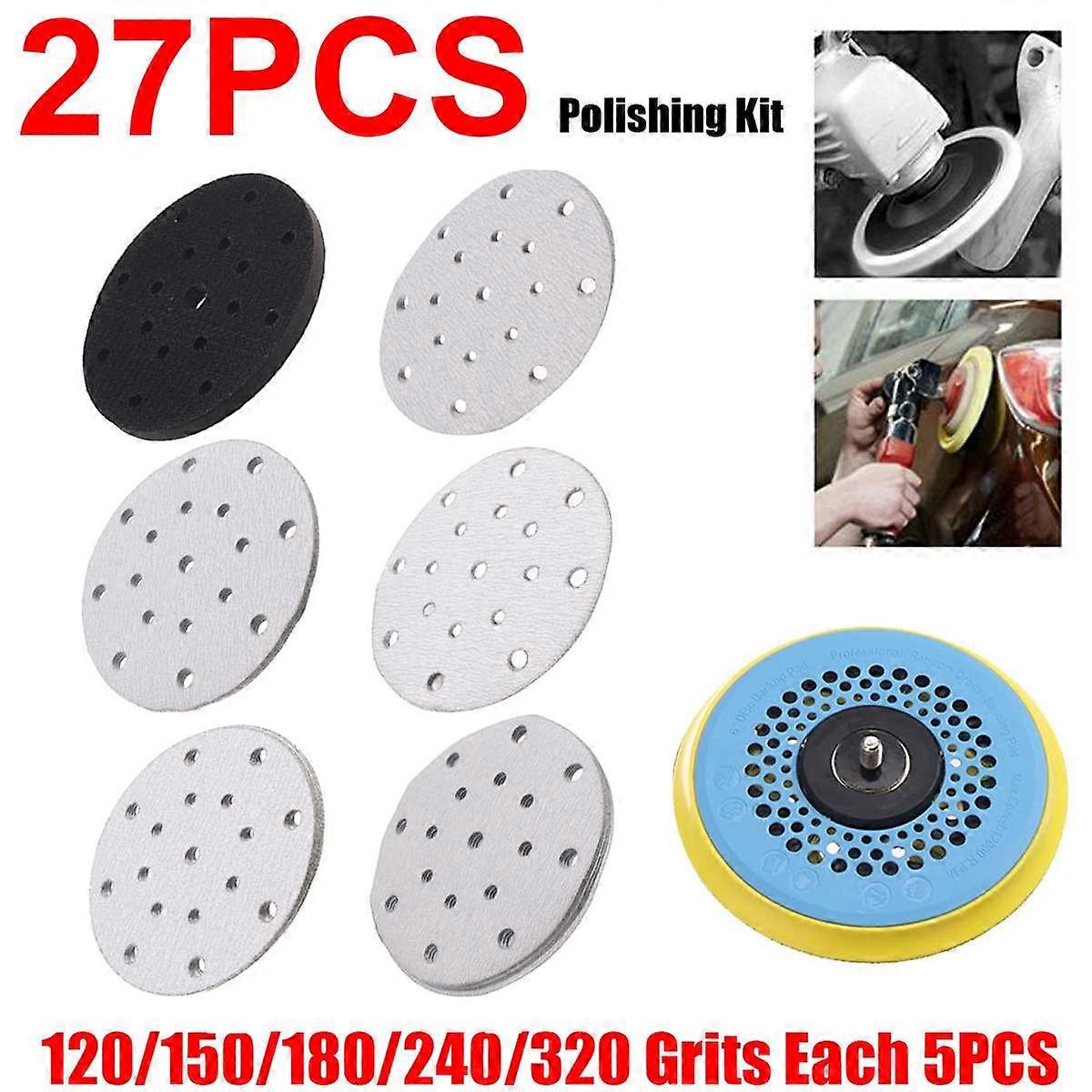 27PCS/Set 150mm Sandpaper Round Shape Sanding Discs Hook Loop Sanding Paper Buffing Sheet Sandpaper 17 Hole Sander Polishing Pad