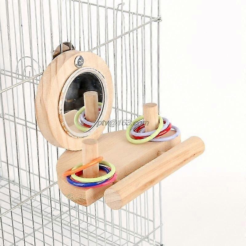 perch mirror parrot cage wood intelligence training chew stand