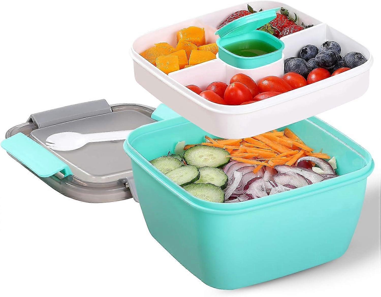 Portable Salad Lunch Container-38 Oz Salad Bowl-2 Compartments with Dressing Cup,Large Bento Boxes, Meal Prep to go Containers for Food Fruit Snack