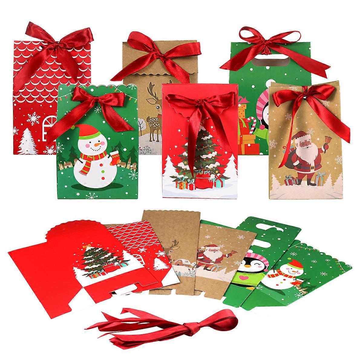 STOBOK 24pcs Christmas Candy Boxes Festive Xmas Gift Boxes Goodie Paper Boxes with 24 Ribbons Lightweight Portable Candy Cookies Treat Holders for Chr