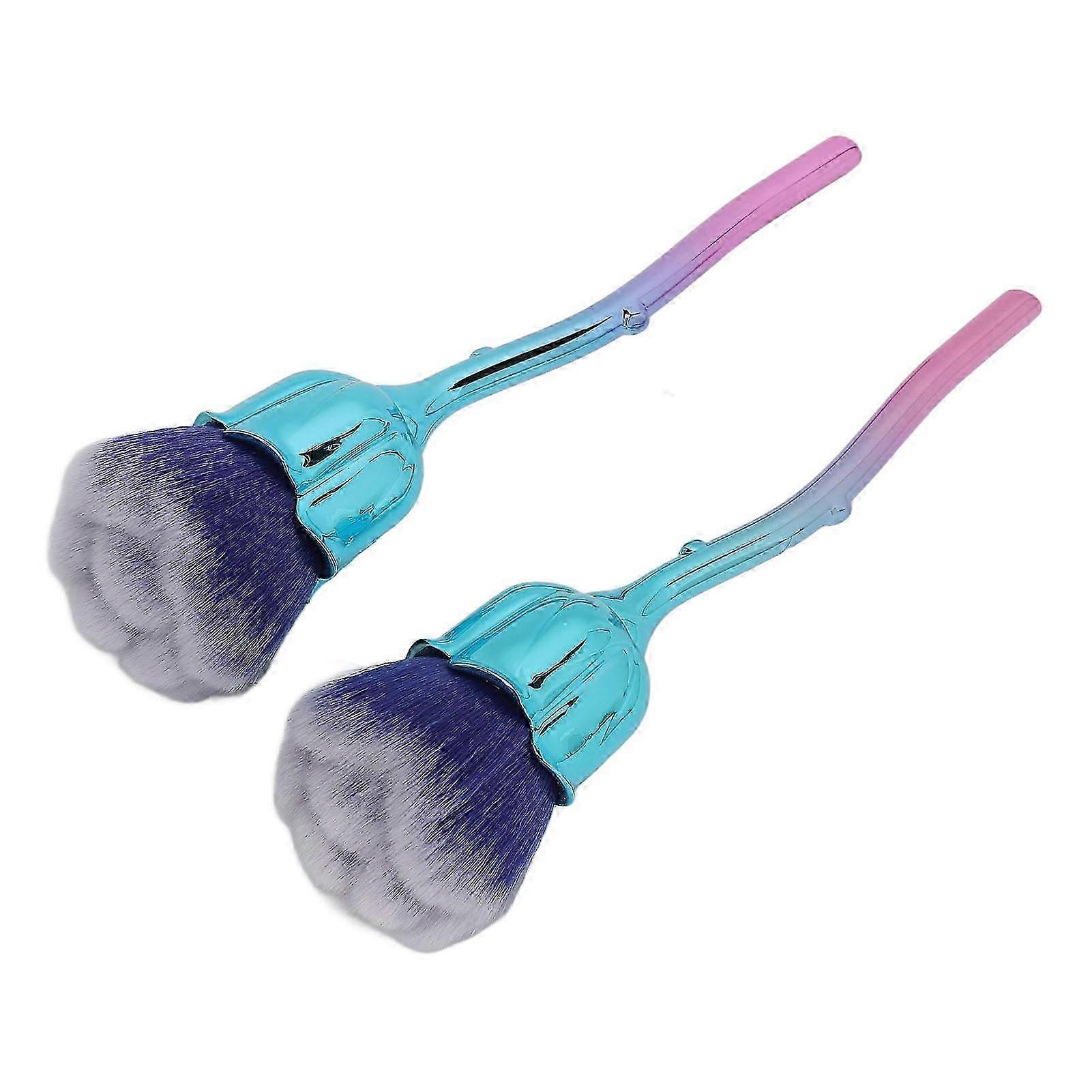 Nail Dust Brush Set with Rose Handle for Cleaning Makeup Powder and Blusher - 2 Pieces