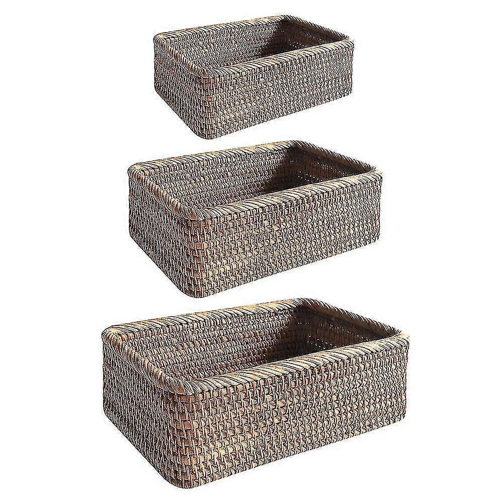 Handmade Rectangular Weaving Rattan Wicker Basket Fruit Tray Bread Hand-knitted Case Simple Portable Picnic Storage Box