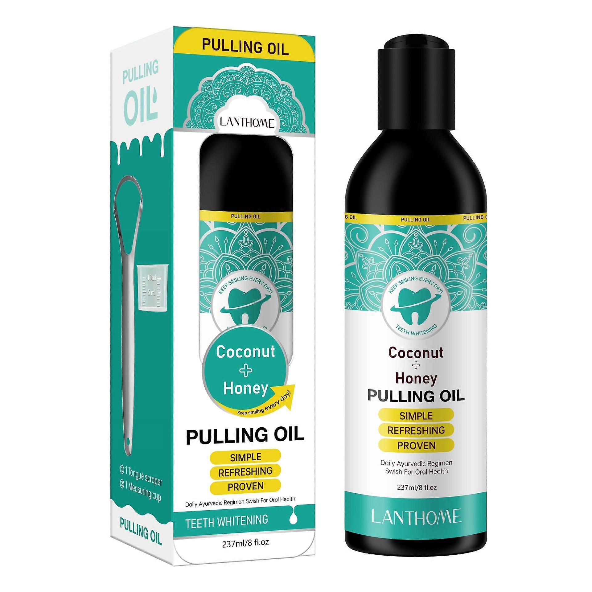 Pulling Oil with Coconut & Honey, Mouthwash for Oral Care Coconut Pulling Oil Organic Essential Oils Mouthwash with Tongue Scraper Alcohol-Free