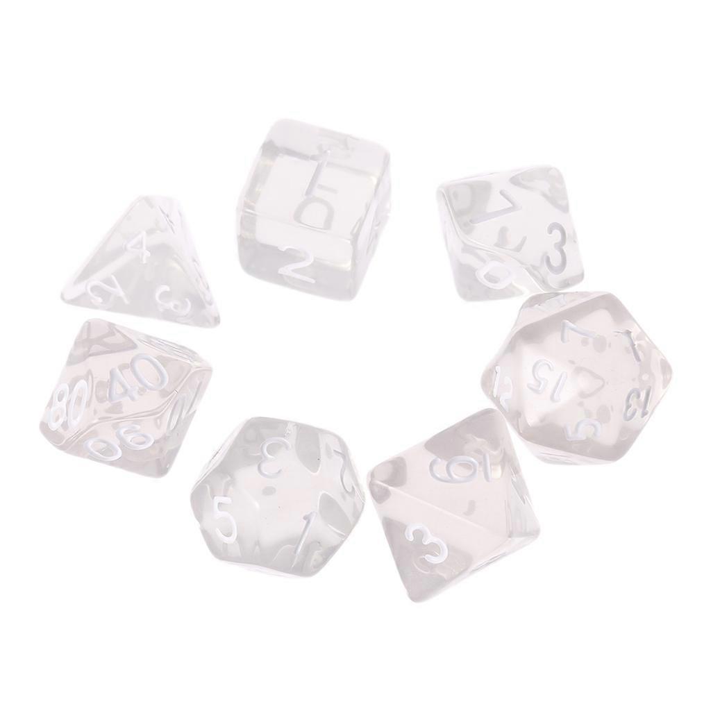 Set Of 7 Sided Polyhedral Dice For RPG DND D&D D4-D20 Clear