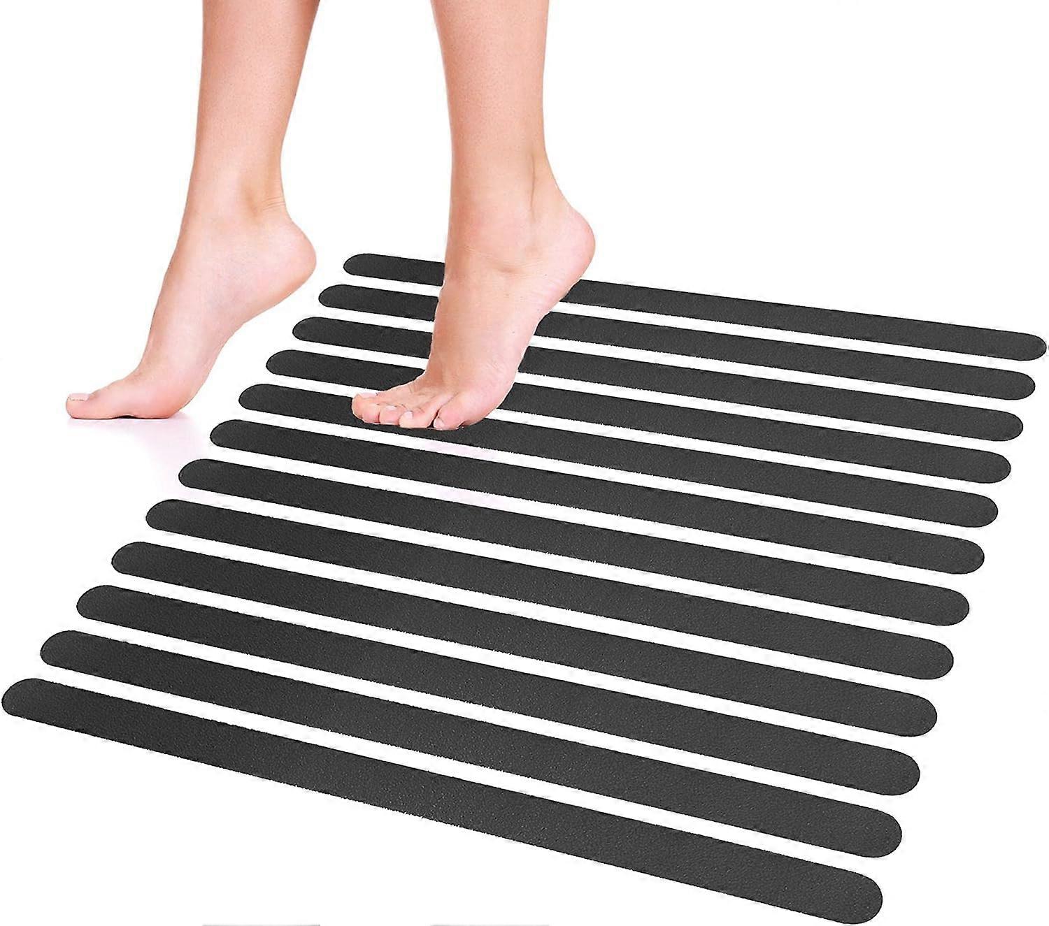 Non-Slip Shower and Bathtub Strips, Set of 12 Shower Pads, Self-Adhesive Black Tub Liner, Non-Slip Bath Mat, Easy to Remove
