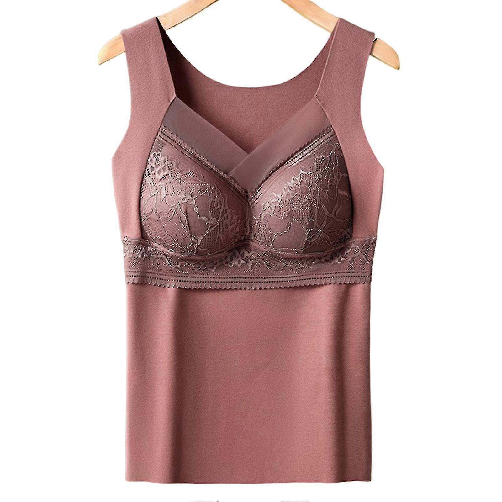 المرأة الحرارية الداخلية الصوف بلا أكمام القميص الداخلي المدمج في حمالة الصدر الحرارية سترة V الرقبة قمم حميمة لخريف وشتاء