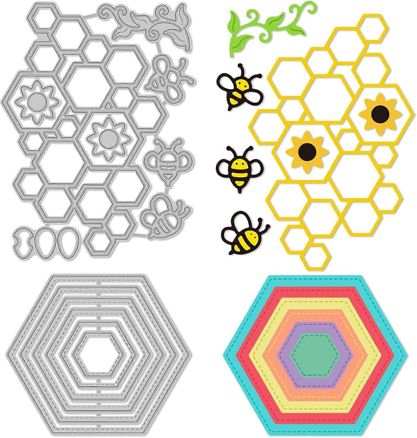 2Pcs Hexagon Background Cutting Dies Metal Honeycomb Board Embossing Stencils Die Cuts for Paper Card Making Decoration DIY Scrapbooking Album Craft D