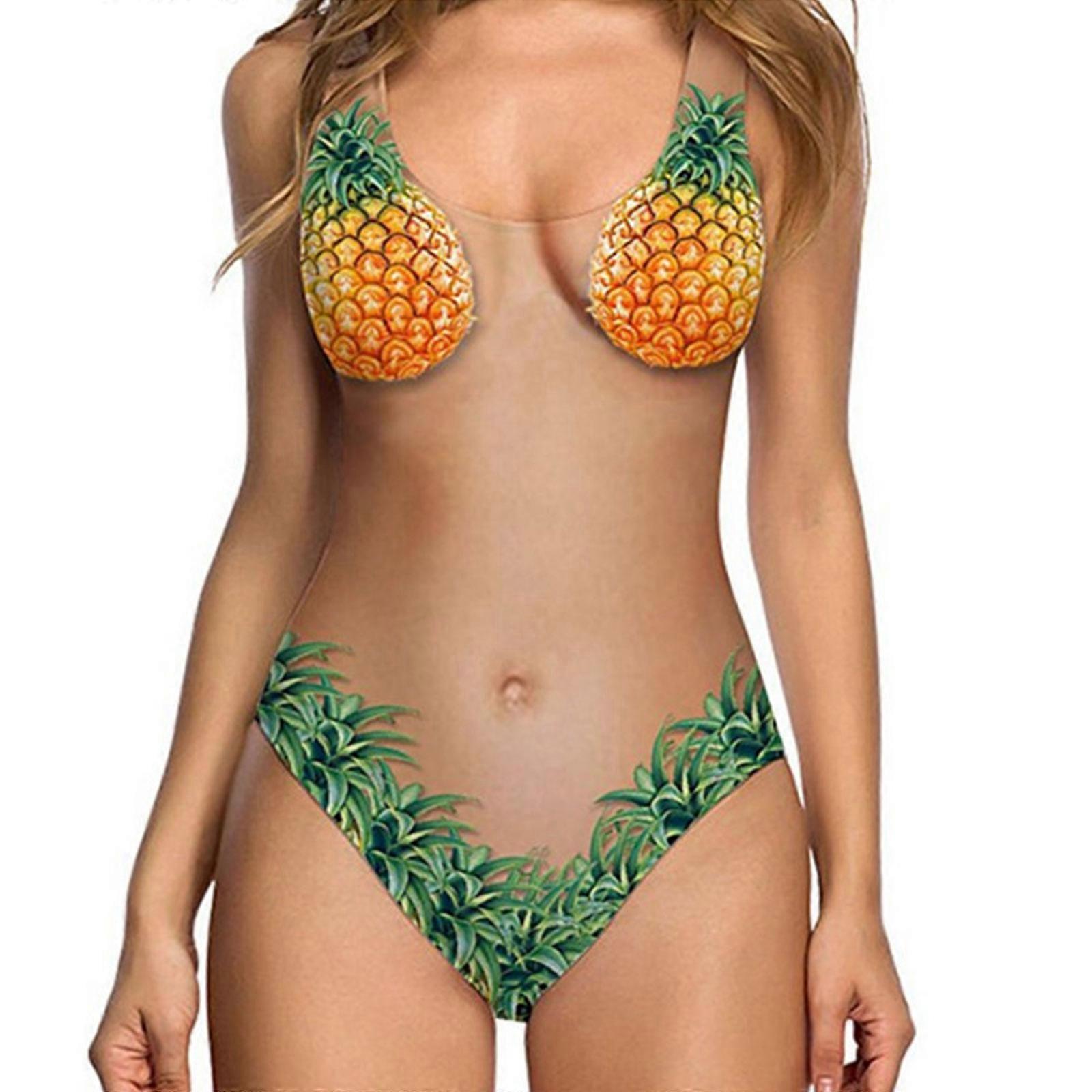 Nouveau Womens One Piece Maillot De Bain Drôle Profond Col V Imprimer Maillots De Bain Maillots De Bain S-XL