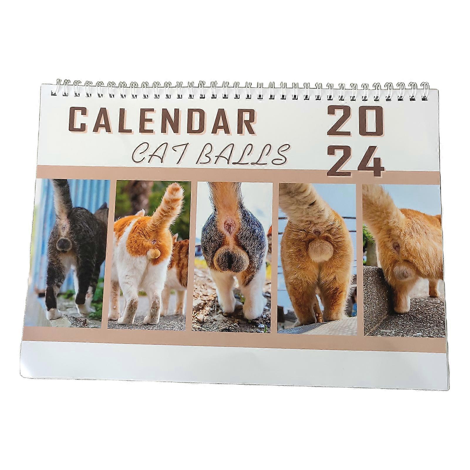 QingHai 2024 Wall Calendar Exquisite Pattern Fade-Resistant Thick Sturdy Paper 12 Monthly Funny Cat Butt Calendar Decor