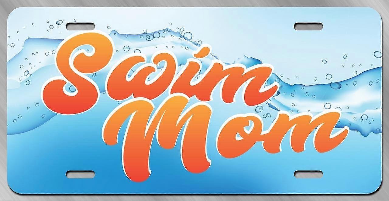 Placa de Licença Swim Mom Vanity Metal | Metal impresso UV | 6 polegadas por 12 polegadas | Carro Caminhão RV Trailer Wall Shop Man Cave | VLP722