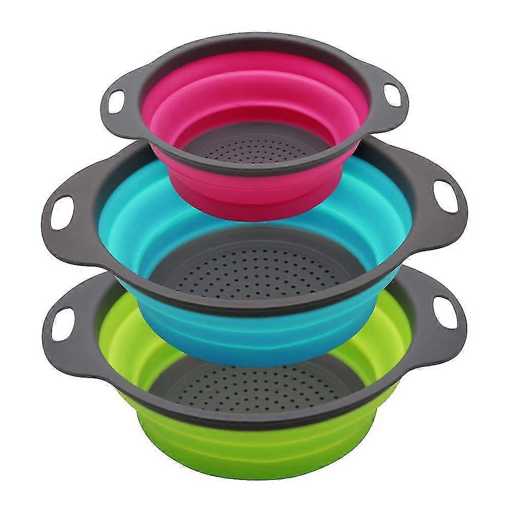 3Pcs Collapsible PlasticKitchen Vegetable Fruit StrainerColander Drain Basket KAESI