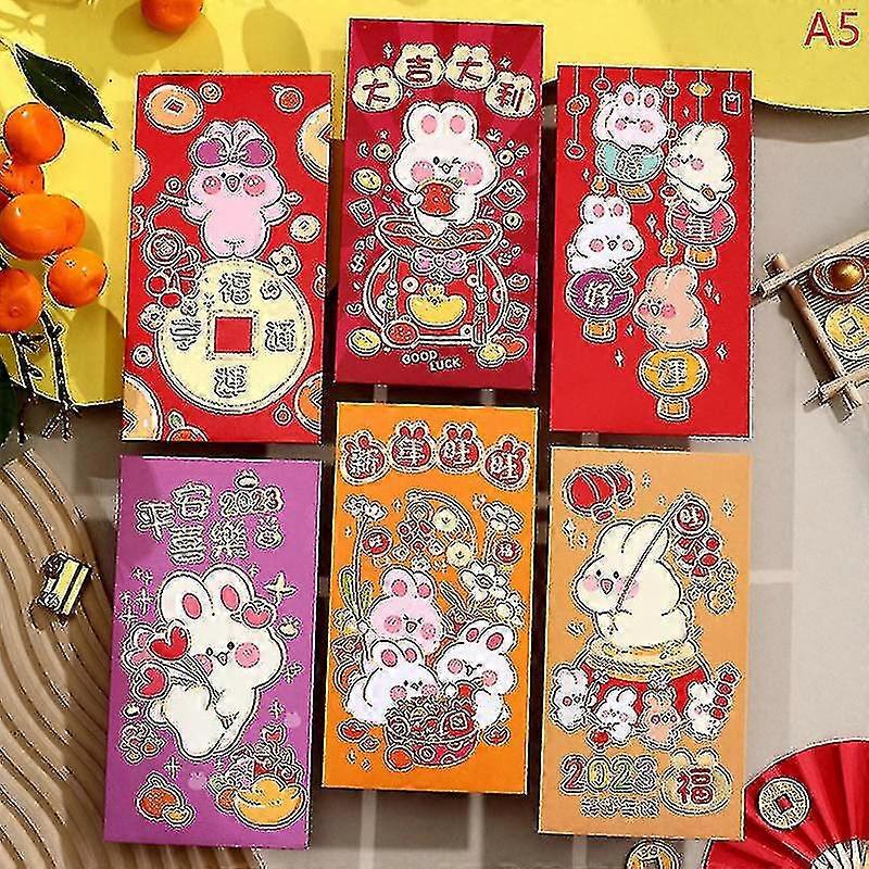 6pcs Chinese New Year 2023 Rabbit Red Envelope New Year Red Packet Gift Envelope