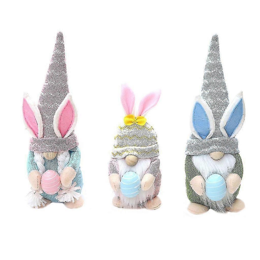 3pcs Easter Bunny Gnome Holding Egg Rabbit Doll Decor Ornament