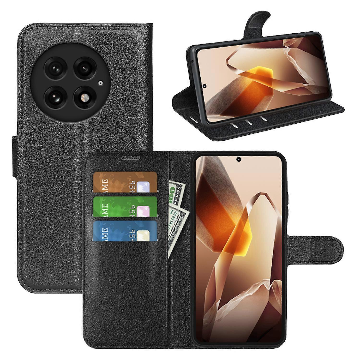For OnePlus 13R Faux Leather Book Wallet Protective Case Case Black