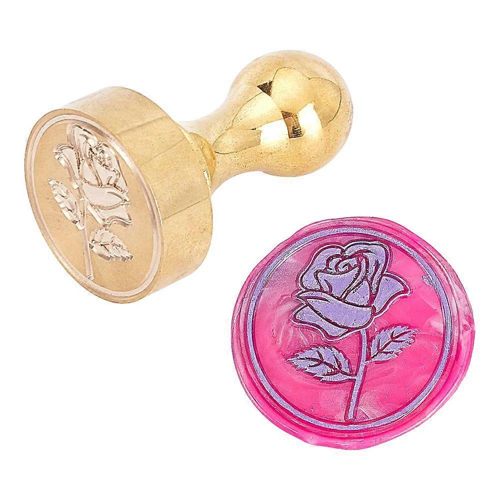 1pc Brass Wax Seal Metal Handle Seal with Box Package Light Gold Rose Pattern 6.3x3.8cm Box: 5.8x5.8x9cm.