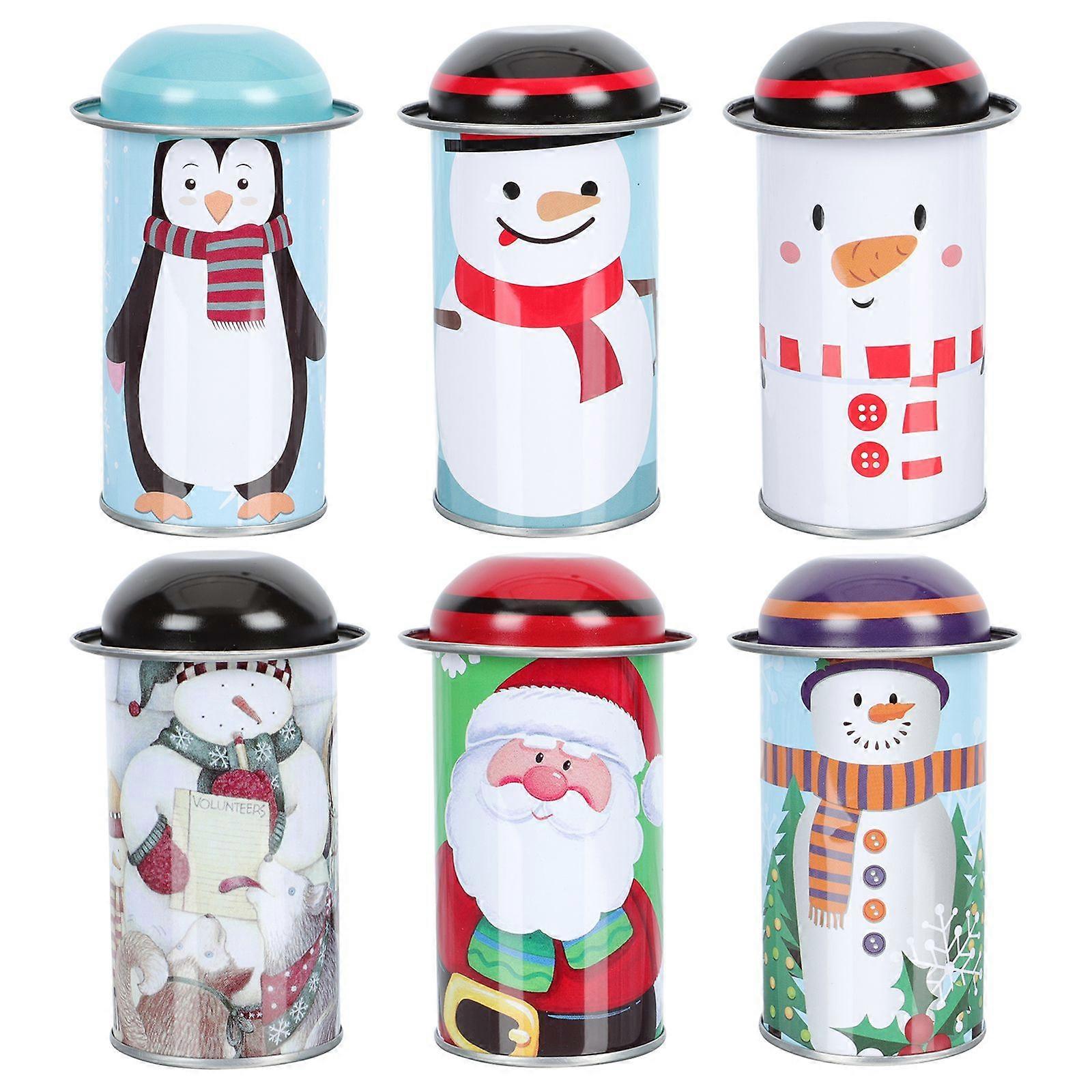 6pcs Cartoon Character Model Tinplate Box Lollipop Box Tea Canister Random Style