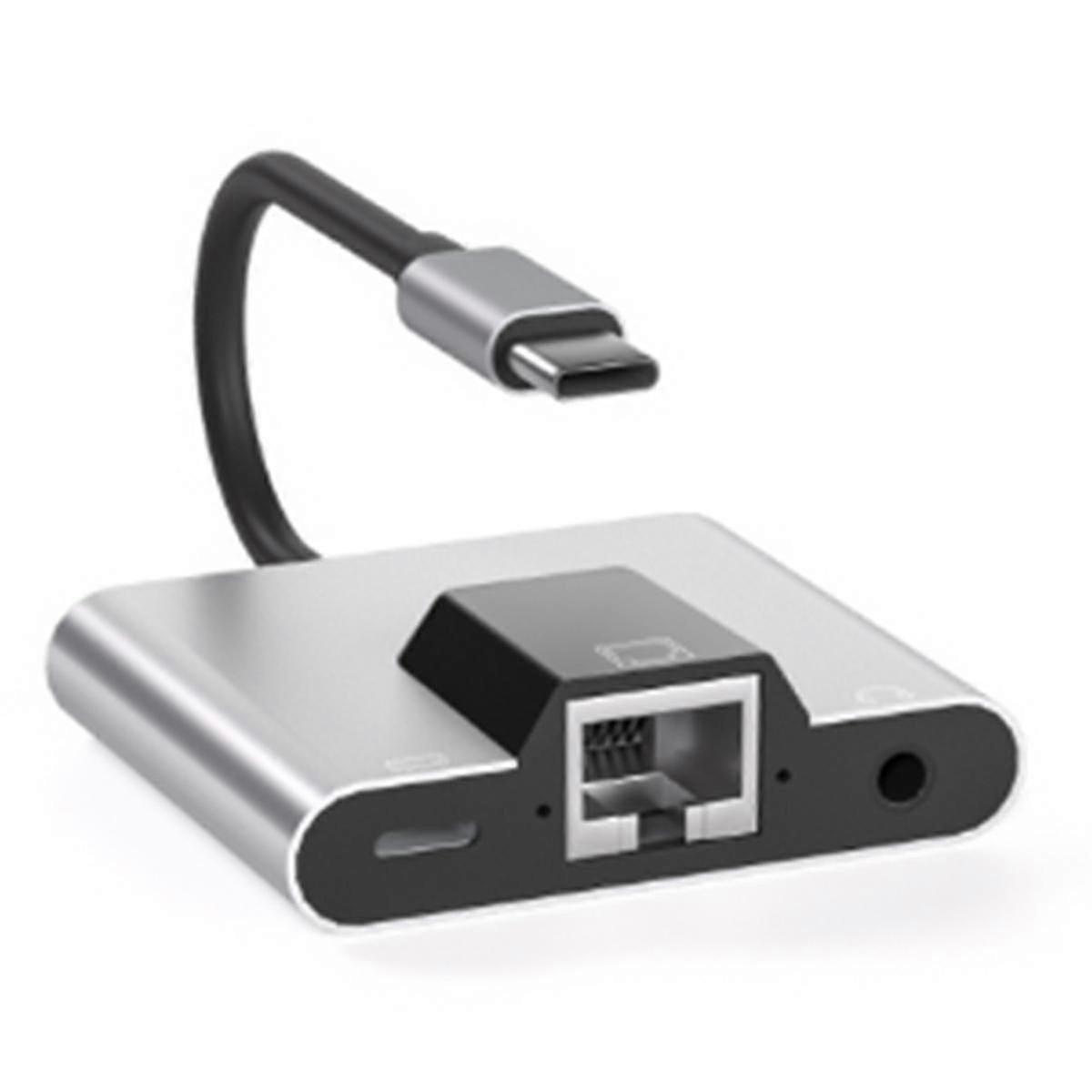 Typ-C-zu-Ethernet-LAN-Netzwerkadapter-Hub - USB C auf 3,5-mm-Audio-PD-Schnelllade-Dockingstation - 12097