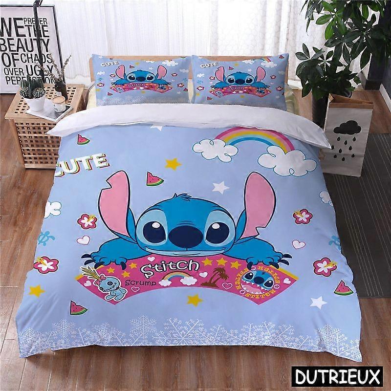 v2843 Bed Sheets Lilo And Stitch Kawaii Bedding Set Queen King Size  Cartoon Duvet Cover Set /Pcs Quilt Cover And Pillowcase Home Textile 3-Piece Bedd