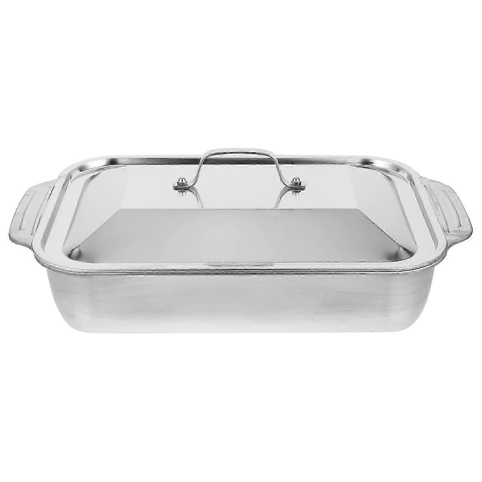 Stainless Steel Grilled Fish Plate Rectangular Deep Pan Deep Baking Pan With Cover