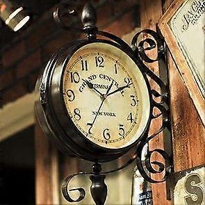 European-type wrought iron double-sided wall clock creative American-type double-sided wall watch modern minimalist living room home clock retro clock