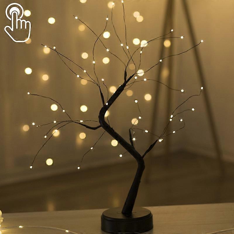 48 LEDs Black Tree Copper Wire Table Lamp Creative Decoration Touch Control Night Light (Warm White Light) 48 LEDs Warm White