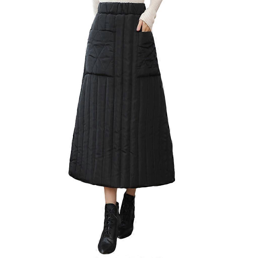 Quilted Padded Dress Front Button Ankle Length M Check pattern