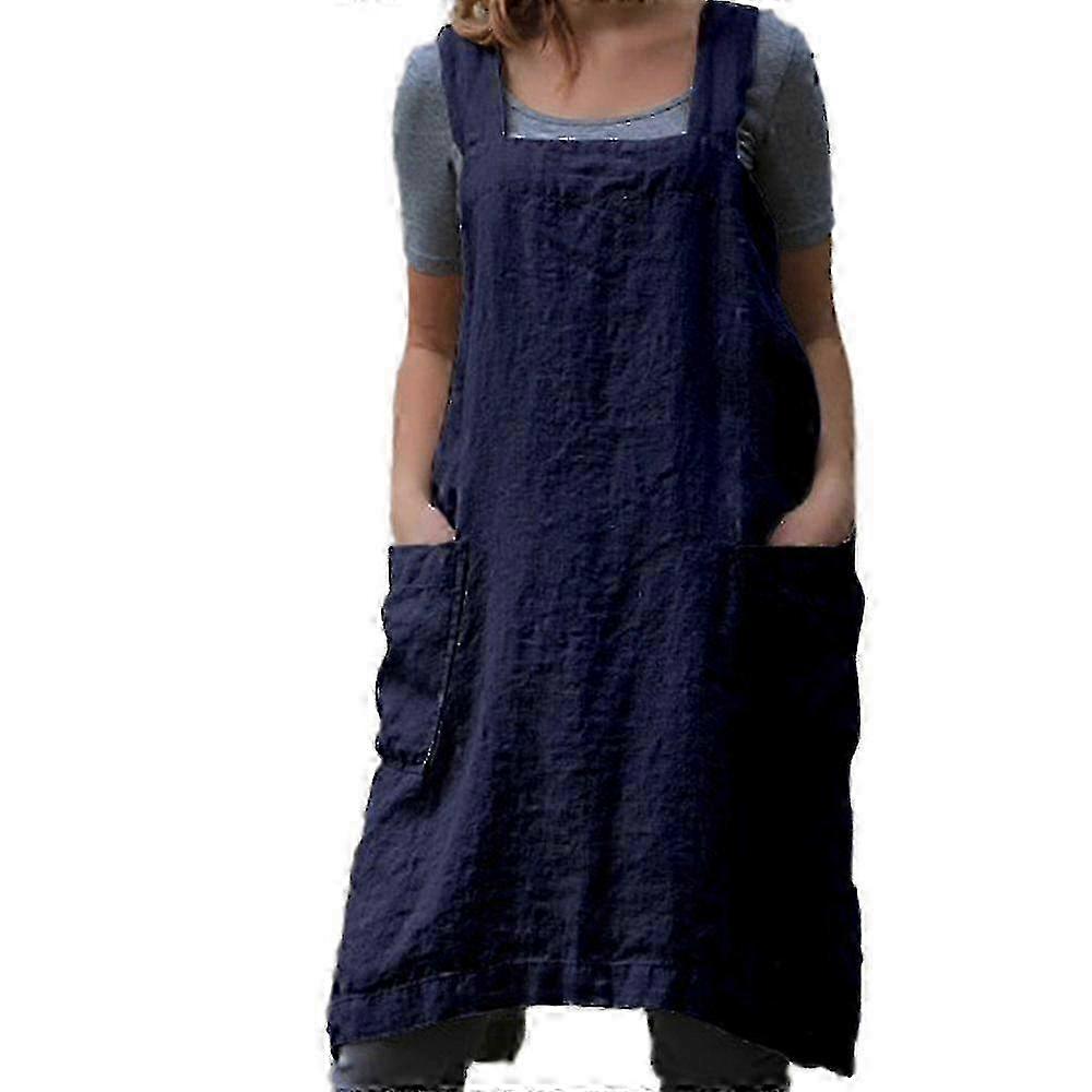 Women's Cotton Linen Cross Back Apron with Pockets for Baking Cooking |